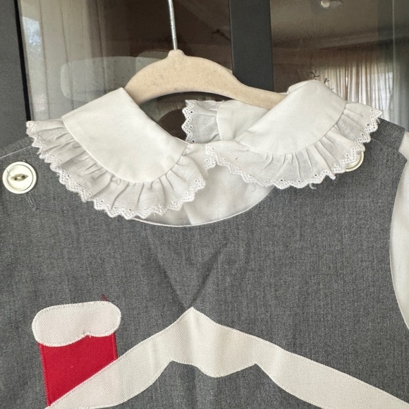 Vintage 80s toddler dress chocolate soup appliqué embroidered house shift jumper - Picture 14 of 15